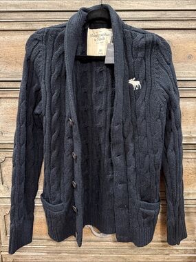Vtg Y2K *NWT Abercrombie & Fitch Dark Navy Cable Knit Mens/Unisex Cardigan/Med